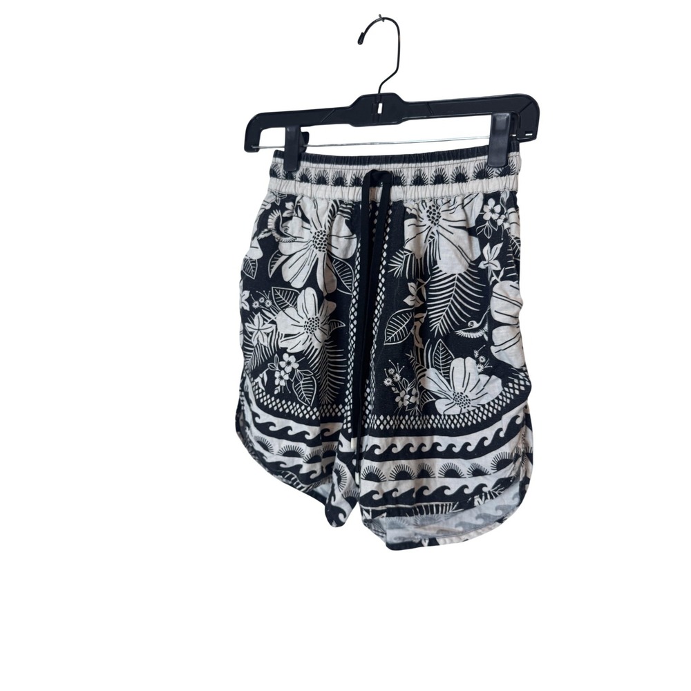 Farm Rio Shorts Womens Small Black Floral Sweat Elastic Waist Drawstring Casual